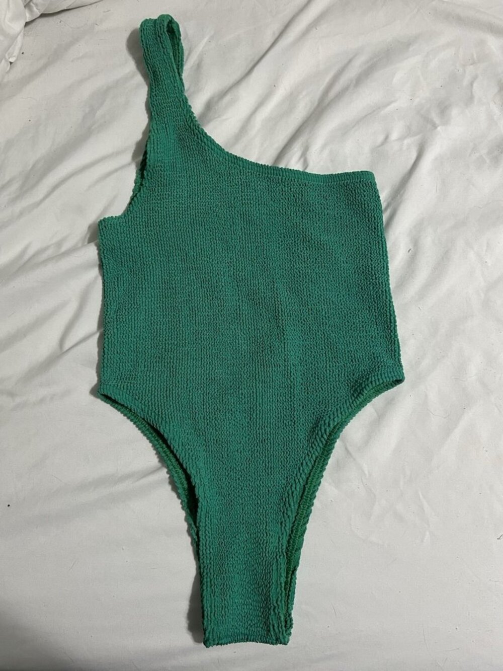 Bond Eye Australia Crinkle Cut Green One Shoulder One Piece Swimsuit One Size